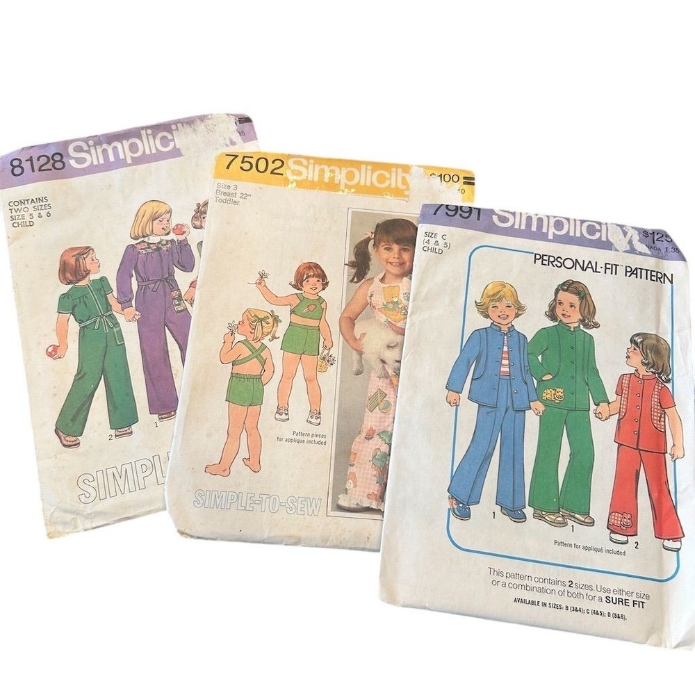 VTG 70s Simplicity Child Sewing Pattern Lot Uncut/Cut Sizes 4-5 (3 Units) Retro
